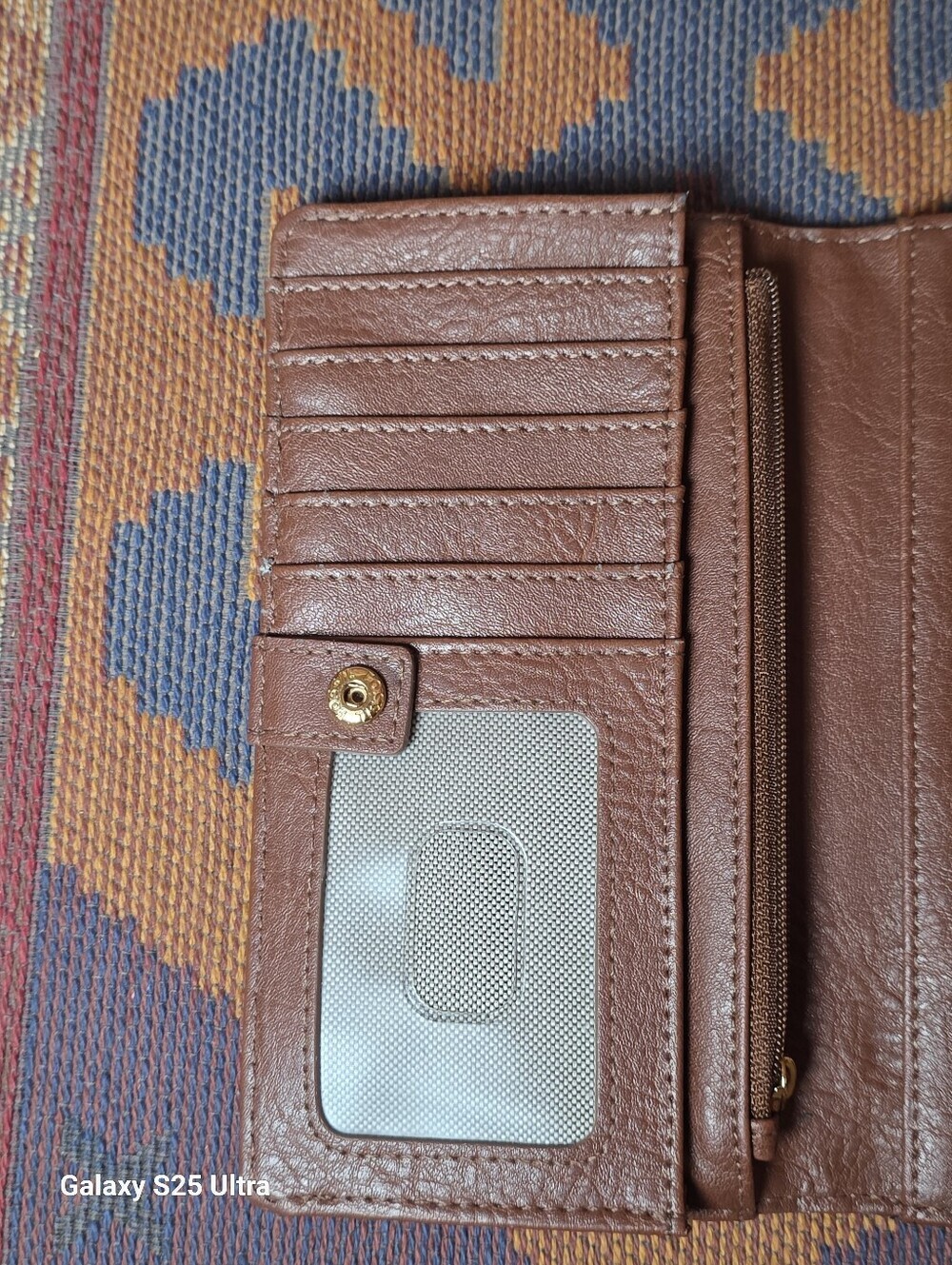 Fossil Liza Brown Leather Wallet Gold Hardware Bar Slim Bifold Clutch - Picture 10 of 16
